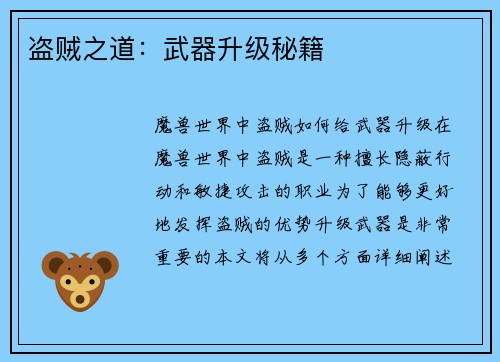 盗贼之道：武器升级秘籍
